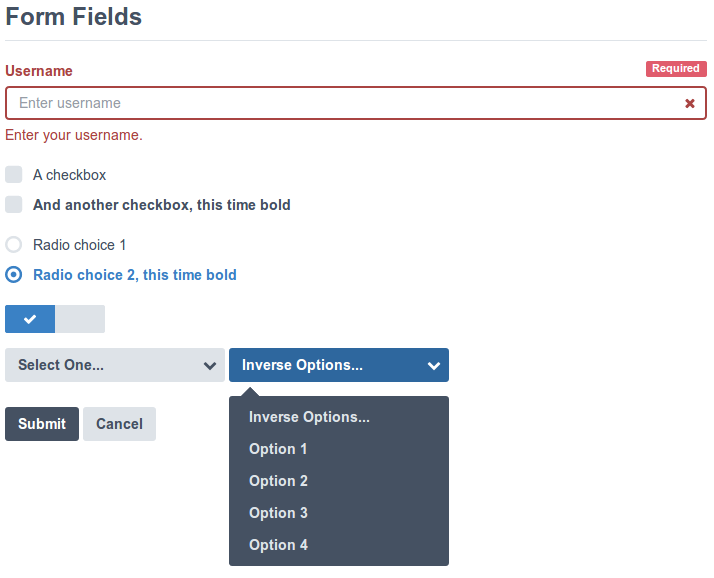 Screenshot of pattern library showing form components