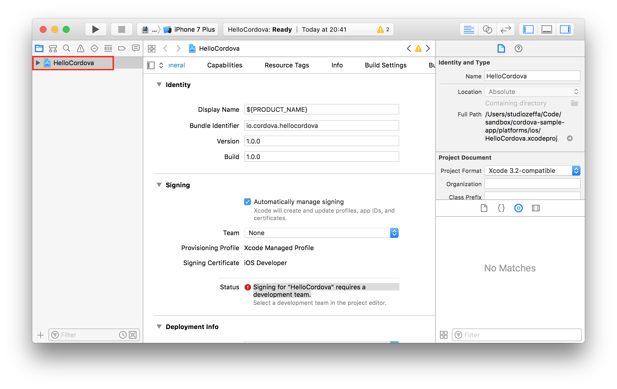 Xcode signing section