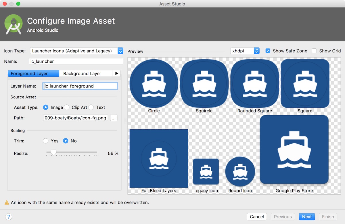 Screenshot of icon configured in Asset Studio